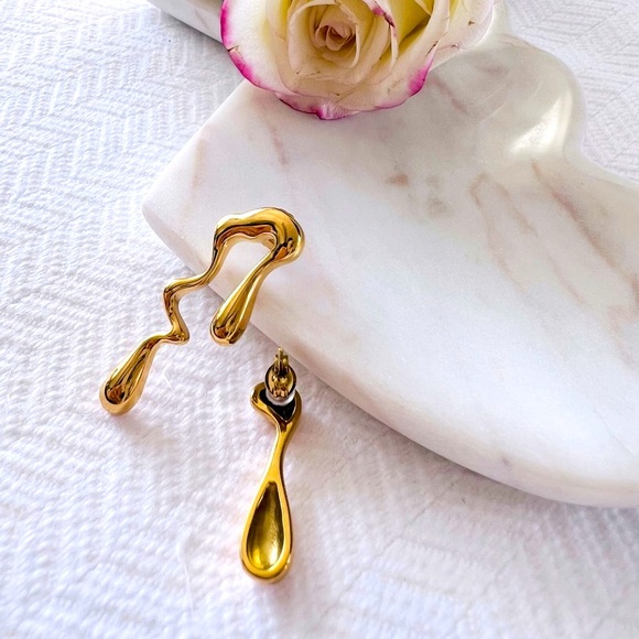 Unique Drop 18K Gold Plated Stainless Steel Earrings - Picture 3 of 4